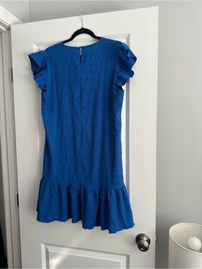 Bright Royal Blue Ruffle Sleeve Drop-Waist Dress- size Lg
